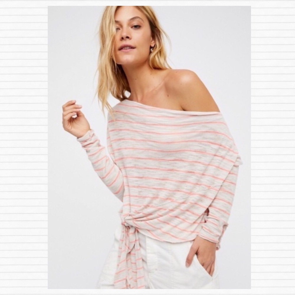 Free People Striped Slouchy Tie Knit Top
